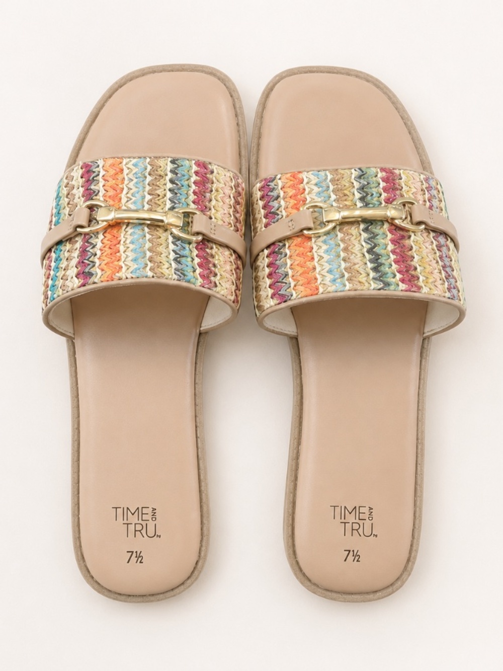 Time and Tru Multicolor Woven Slide Sandals 7.5